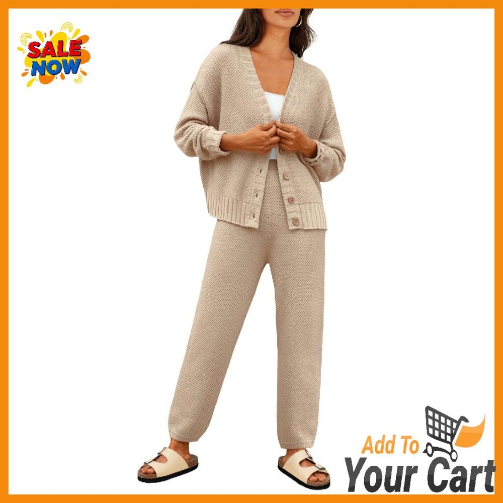 Oversized Cardigan Lounge Set Slouchy Sweater Pants 2 Piece
